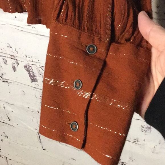 A.N.A Rust Brown Peasant Style Woman's Top Size Large - Picture 4 of 7